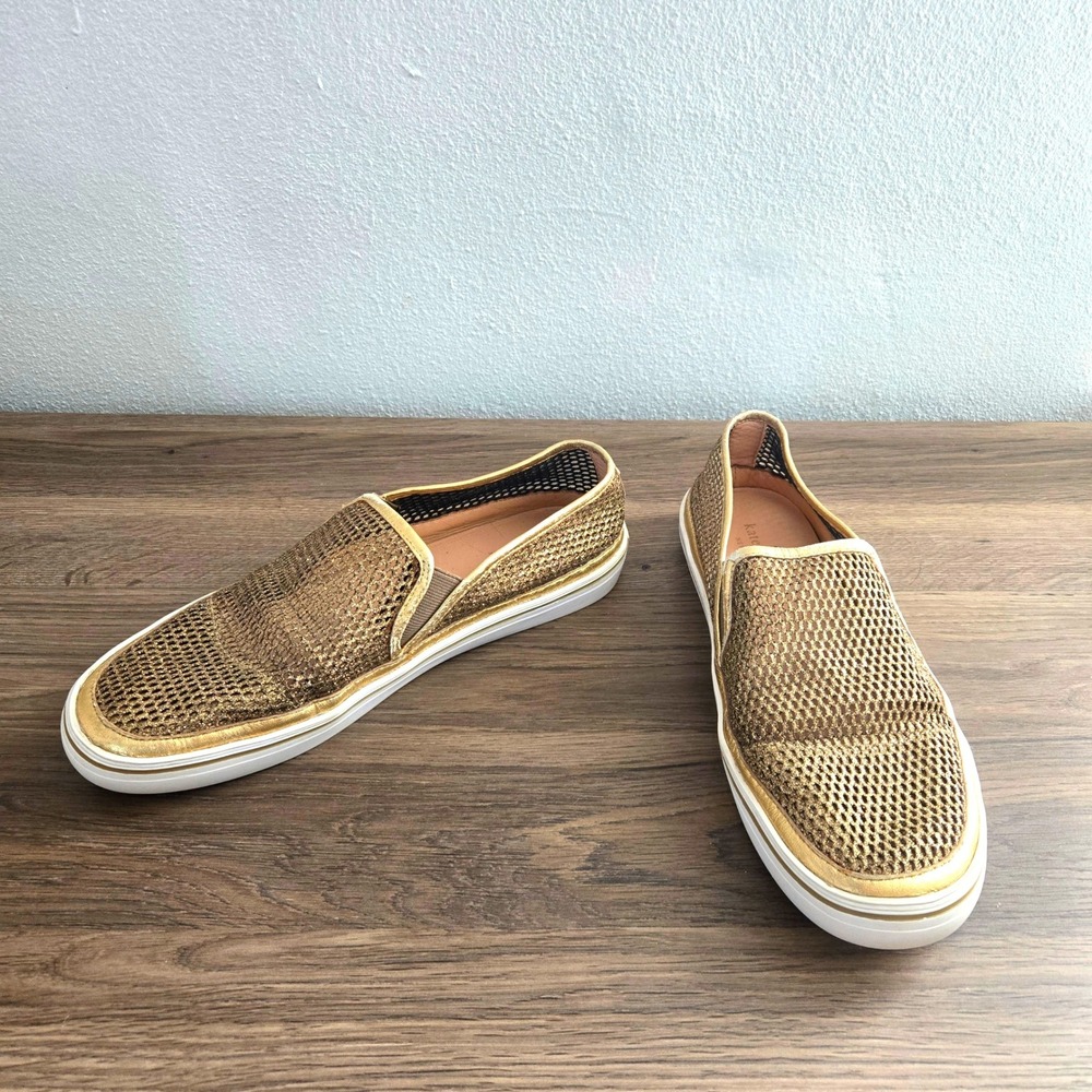 Kate Spade Sallie Gold Glitter‎ Mesh Slip On Sneakers Metallic Leather Size 10